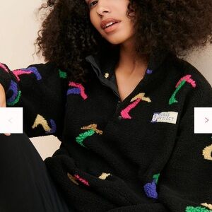 Free People Parks Project Black Sweater with Colorful Patterns